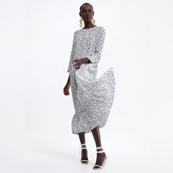 Zara Black White Polka Dot Tiered Midi Dress - Picture 1 of 5
